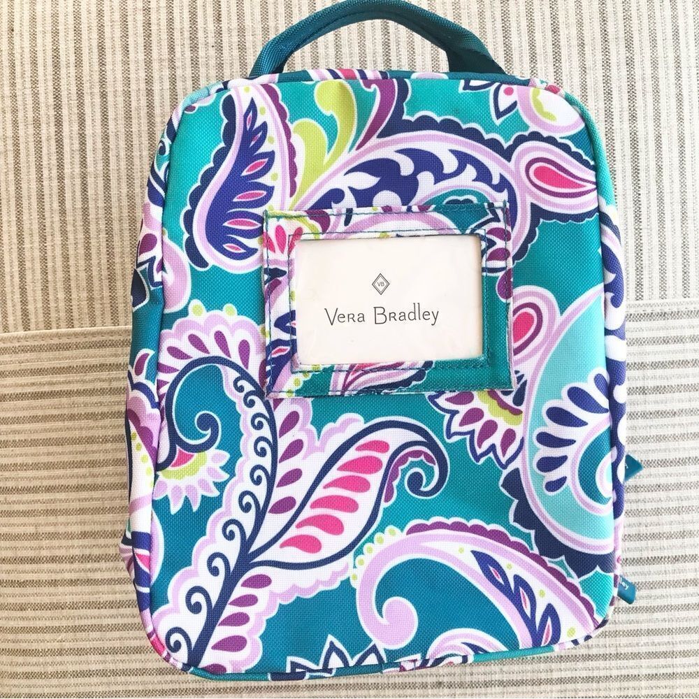 Vera Bradley Waikiki Teal Blue Paisley Print Zip Closure Insulated Lunch Bag